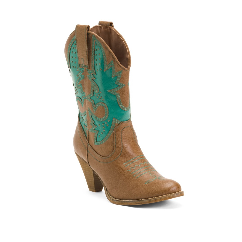 Very Volatile Los Angeles Rio Grande Western Heel Boot Brown & Teal Women’s 8